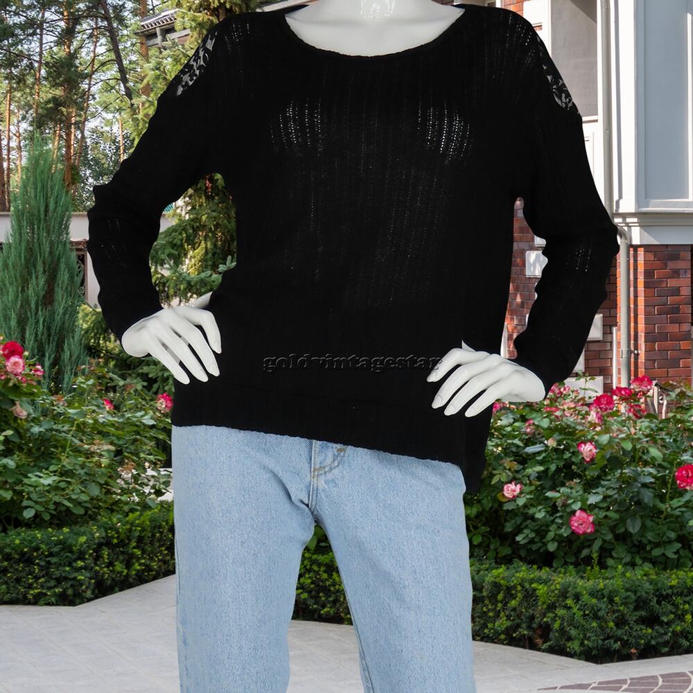 LNA Lace Detail Knit Top Urban Black Chic M